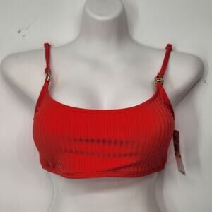 NWT Michael Michael Kors  Sea Coral Ribbed Gold Link Bikini Top Women's M